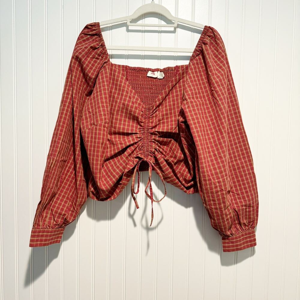 Levis Devin Red Plaid Cropped Top Plus Size 2X - Picture 2 of 7